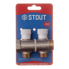 Коллектор Stout 3/4 ВР(г) х 2 выхода 1/2 НР(ш) х 3/4 НР(ш) регулируемый (SMB 6851 341202) - фото 2