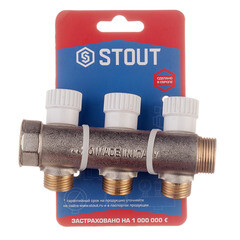 Коллектор Stout 3/4 ВР(г) х 3 выхода 1/2 НР(ш) х 3/4 НР(ш) регулируемый (SMB 6851 341203) - фото 2