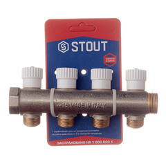 Коллектор Stout 3/4 ВР(г) х 4 выхода 1/2 НР(ш) х 3/4 НР(ш) регулируемый (SMB 6851 341204) - фото 5