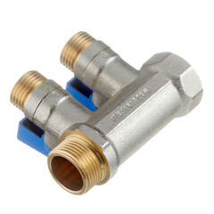 Коллектор Stout 3/4 ВР(г) х 2 выхода 1/2 НР(ш) х 3/4 НР(ш) с шаровыми кранами (SMB 6211 341202) - фото 5