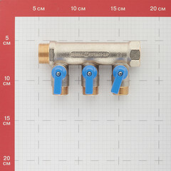 Коллектор Stout 3/4 ВР(г) х 3 выхода 1/2 НР(ш) х 3/4 НР(ш) с шаровыми кранами (SMB 6211 341203) - фото 3