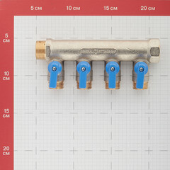Коллектор Stout 3/4 ВР(г) х 4 выхода 1/2 НР(ш) ЕК х 3/4 НР(ш) с шаровыми кранами (SMB 6211 341204) - фото 2