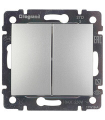 Выключатель Legrand Valena двухклавишный встраиваемый алюминий (694337) - фото 1