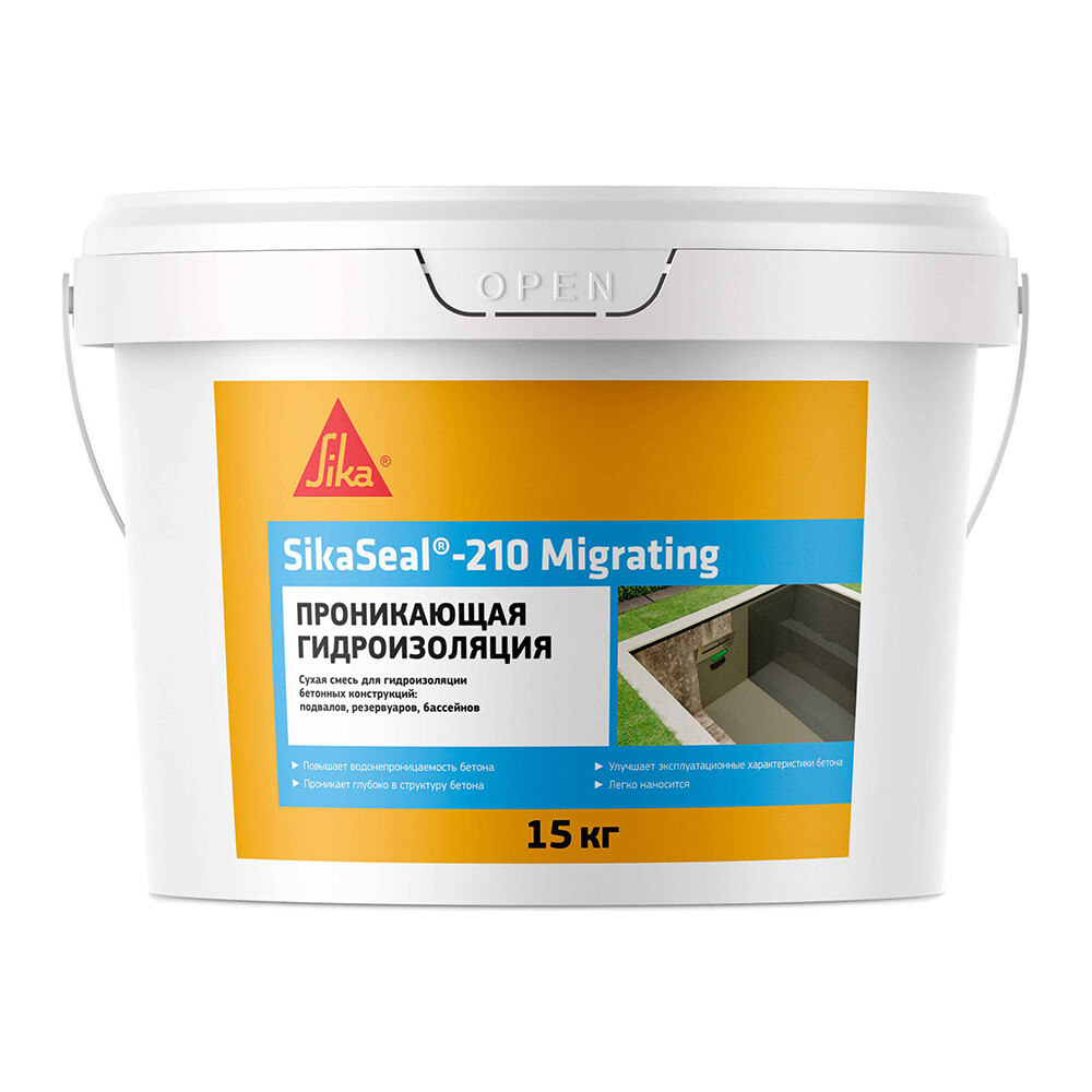 Изображение товара Гидроизоляция цементная Sika SikaSeal-210 Migrating 15 кг для бетона и резервуаров
