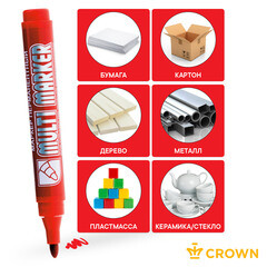 Маркер перманентный Crown Multi Marker красный грифель 3 мм - фото 2