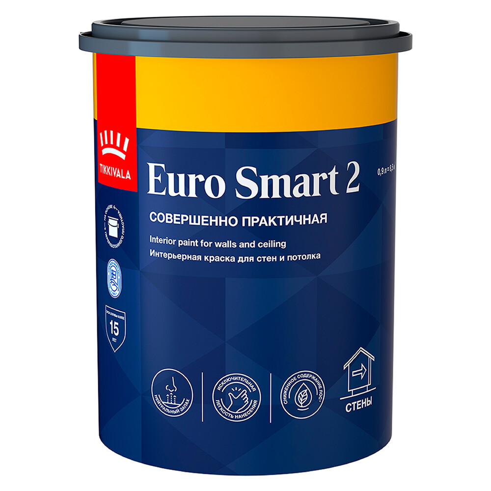 Изображение товара Краска интерьерная Tikkurila Euro Smart 2 база А 0,9 л белая