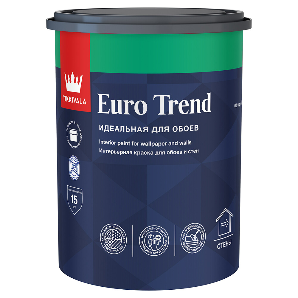 Изображение товара Моющаяся бесцветная водоразбавляемая краска Tikkurila Euro Trend 0,9 л Изображение товара Моющаяся бесцветная водоразбавляемая краска Tikkurila Euro Trend 0,9 л
