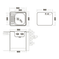 Мойка для кухни Ukinox Nord 58х48х16 см врезная с крылом сталь (Nr 580х480 (0,6) R, G) - фото 2