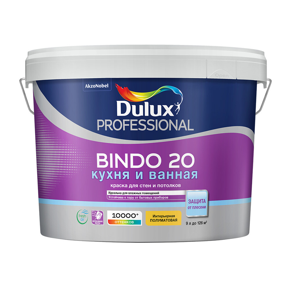 Изображение товара Долговечная водно-дисперсионная краска Dulux/Luxium Bindo 20 для влажных помещений 9 л