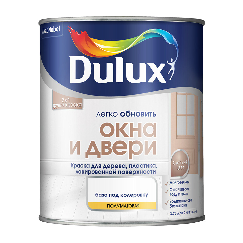 Изображение товара Краска Dulux/Luxium Окна и Двери 0,75 л полуматовая для внутренней и наружной отделки