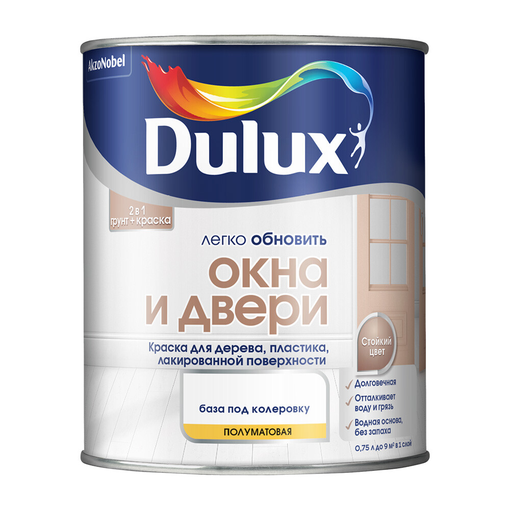 Изображение товара Краска Dulux/Luxium Окна и Двери полуматовая бесцветная 0,75 л для внутренних и наружных работ