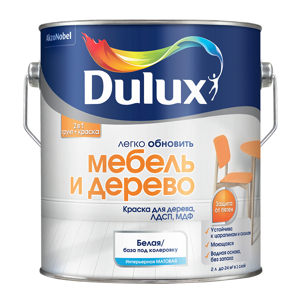 Изображение товара Краска Dulux/Luxium Мебель и Дерево бесцветная матовая 2л для внутренних работ