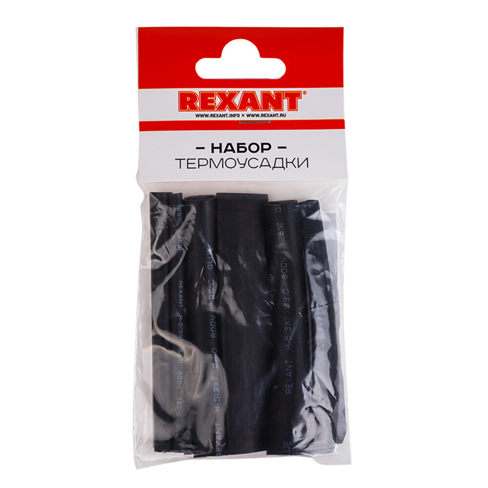 Изображение товара Трубка термоусадочная Rexant Glue ТУТ 3/1-12/4 мм 100 мм черная (7 шт.)