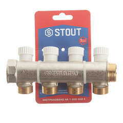 Коллектор Stout 1 ВР(г) х 4 выхода 3/4 НР(ш) ЕК х 1 НР(ш) регулируемый (SMB 6851 013404) - фото 3