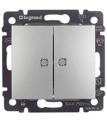 Выключатель Legrand Valena двухклавишный встраиваемый алюминий с подсветкой (694344) - фото 1