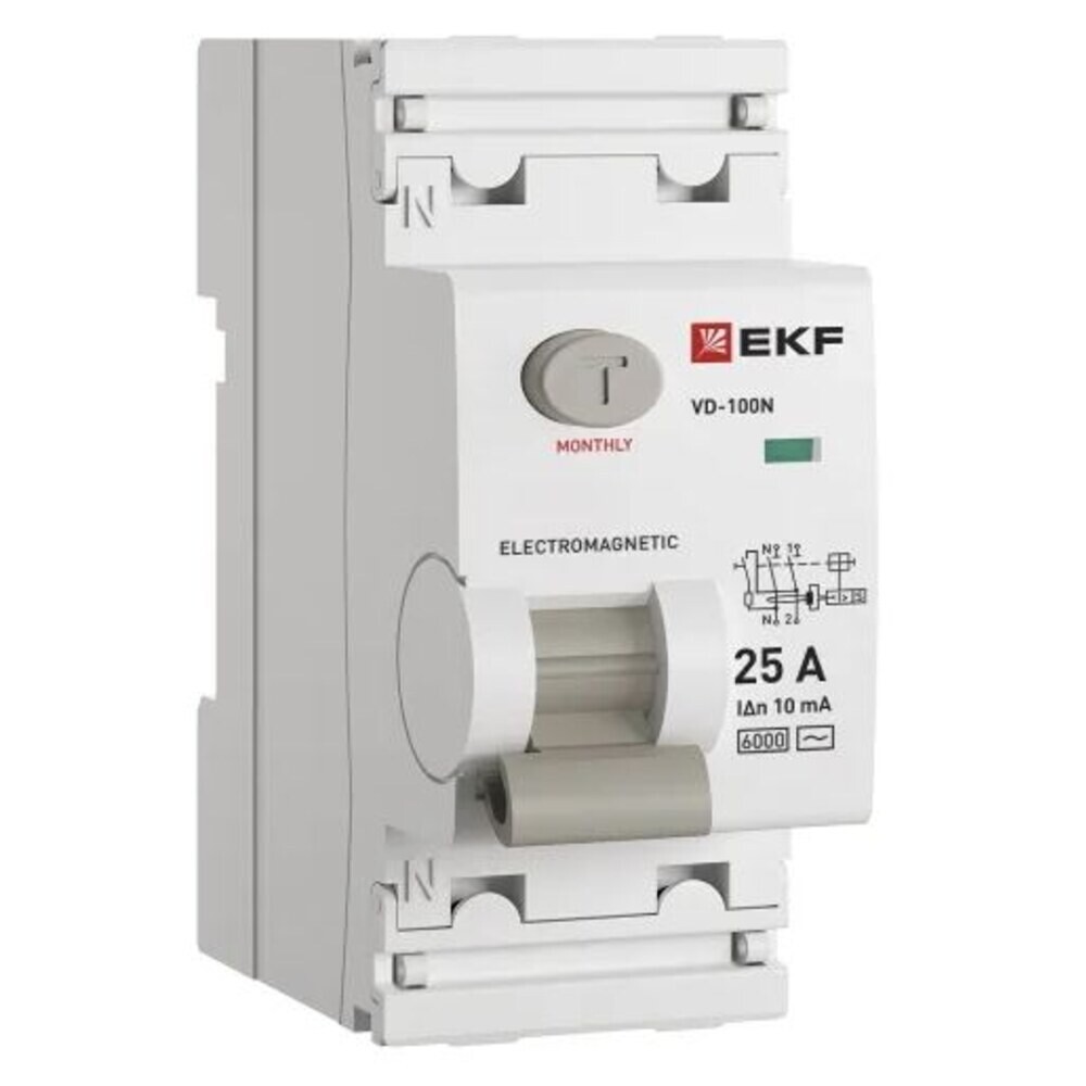 фото Узо ekf proxima вд-100n 25а 1p+n тип ac 10 ма 6 ка (e1026m2510)