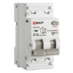 Автомат дифференциальный EKF PROxima АВДТ-63N 16А 1P+N тип AC 30 мА 6 кА (D63N26M16C30)