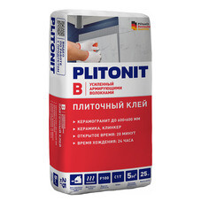Клей для плитки/ керамогранита/ клинкера Plitonit В усиленный армирующими волокнами серый класс C1 T 25 кг