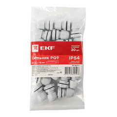 Сальник EKF PROxima PG 9 для кабеля диаметром 4-8 мм IP54 пластиковый серый (20 шт.) (plc-pg-9-r)