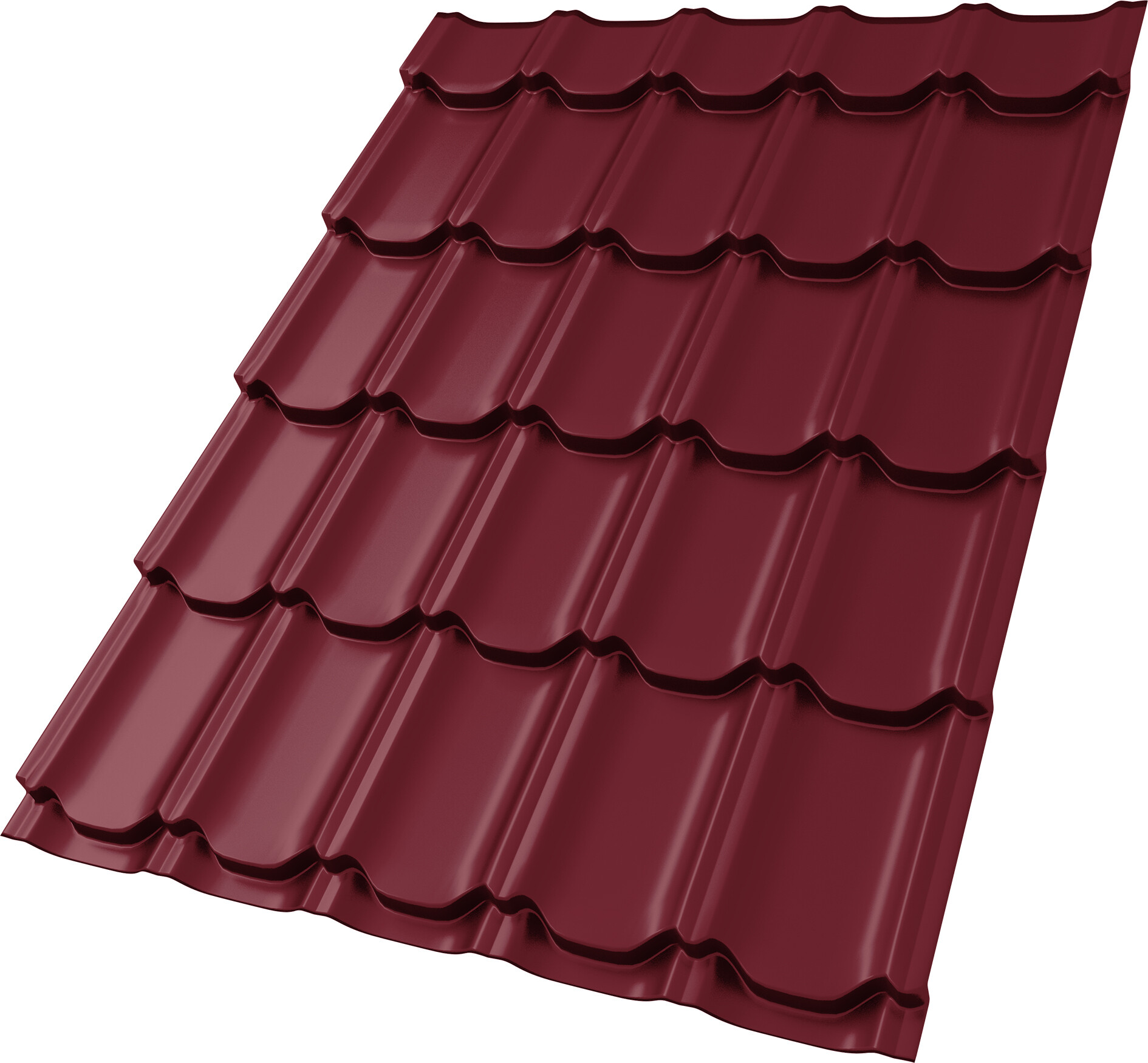 Металлочерепица 0,5 мм Grand Line Квинта плюс красное вино RAL 3005 satin matt TX