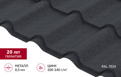 Металлочерепица 0,5 мм Grand Line Камея графитово-серая RAL 7024 drap TX