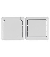 Изображение товара Блок выключатель и розетка Legrand Quteo одноклавишный накладной серый (782348)