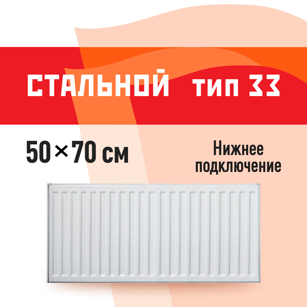 фото Радиатор стальной панельный тип 33 км 500х700 мм 1/2 нижнее подключение белый