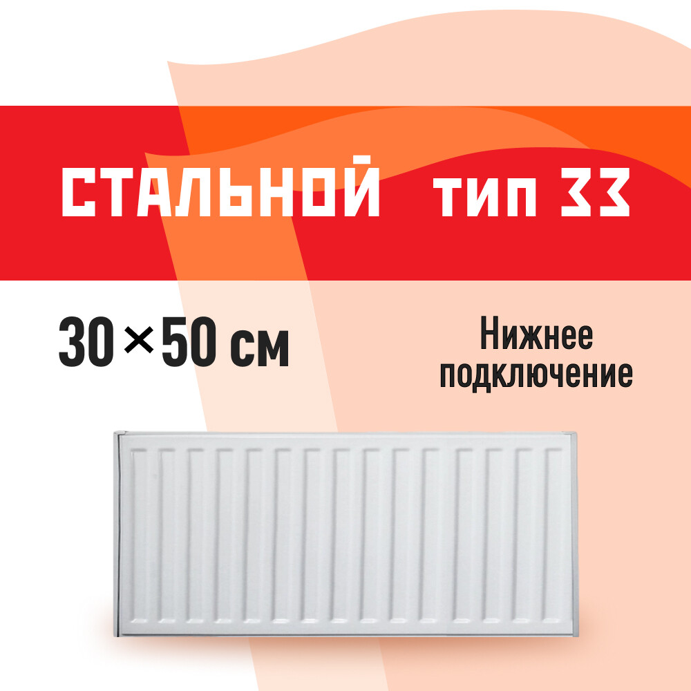 фото Радиатор стальной панельный тип 33 км 300х500 мм 1/2 нижнее подключение белый