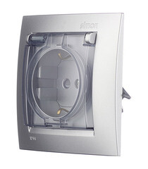 Розетка Simon 15 встраиваемая алюминий со шторками с крышкой (1590450-033) - фото 5