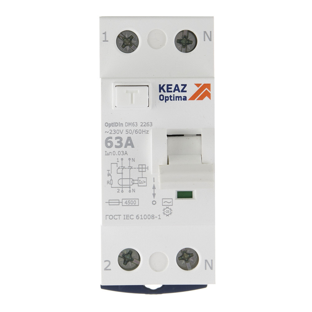 фото Узо кэаз dm63 optidin 63а 1p+n тип ac 30 ма 4,5 ка (343890)