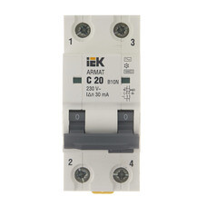 Автомат дифференциальный IEK Armat B10N 20А 1+N тип AC 30 мА 10 кА (AR-B10N-2-C020C030)