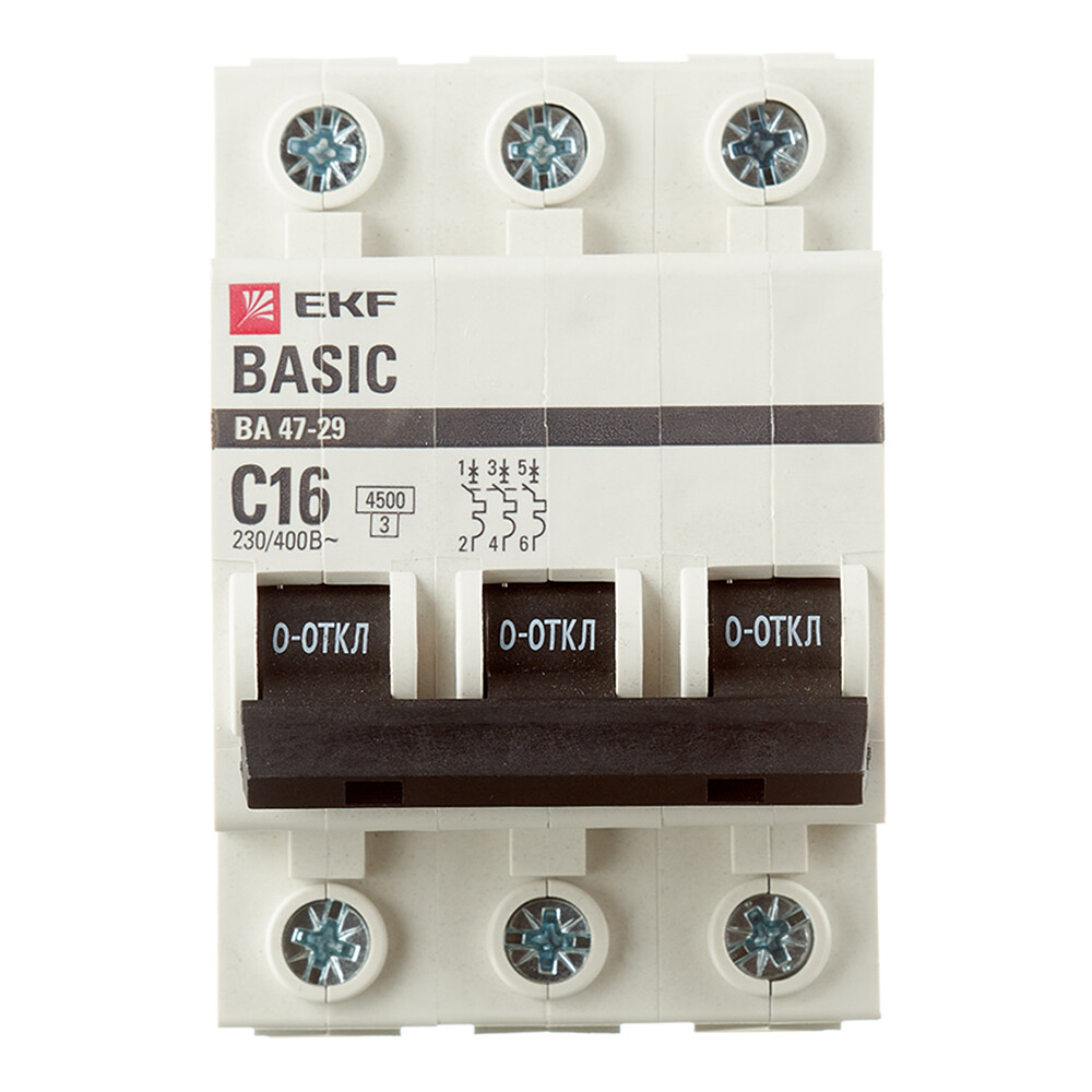Изображение товара Автоматический выключатель EKF Basic ВА 47-29 3P 16А тип C 4,5 кА 400 В