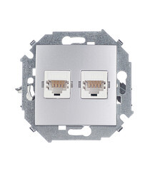 Изображение товара Розетка компьютерная Simon 15 встраиваемая алюминий 2хRJ45 (1591593-033)