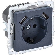Розетка IEK Brite встраиваемая маренго с заземлением 2хUSB-A (BR-R14-16-U21-D31-K35)