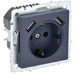 Розетка IEK Brite встраиваемая маренго с заземлением 2хUSB-A (BR-R14-16-U21-D31-K35)