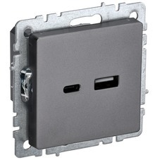 Розетка USB IEK Brite встраиваемая сталь USB-A/ Type-C (BR-U22-018-K46)