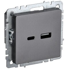 Розетка USB IEK Brite РЮ11-1-БрС встраиваемая сталь USB-A/ Type-C (BR-U22-018-K46)