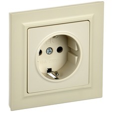 Розетка IEK Brite встраиваемая бежевая с заземлением со шторками (BR-R14-16-K10-F)