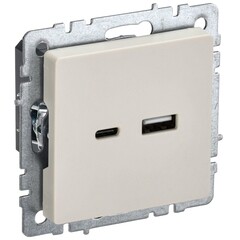 Розетка USB IEK Brite РЮ11-1-БрКр встраиваемая бежевая USB-A/ Type-C (BR-U22-018-K10)