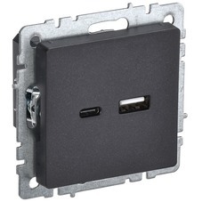 Розетка USB IEK Brite встраиваемая черная USB-A/ Type-C (BR-U22-018-K02)