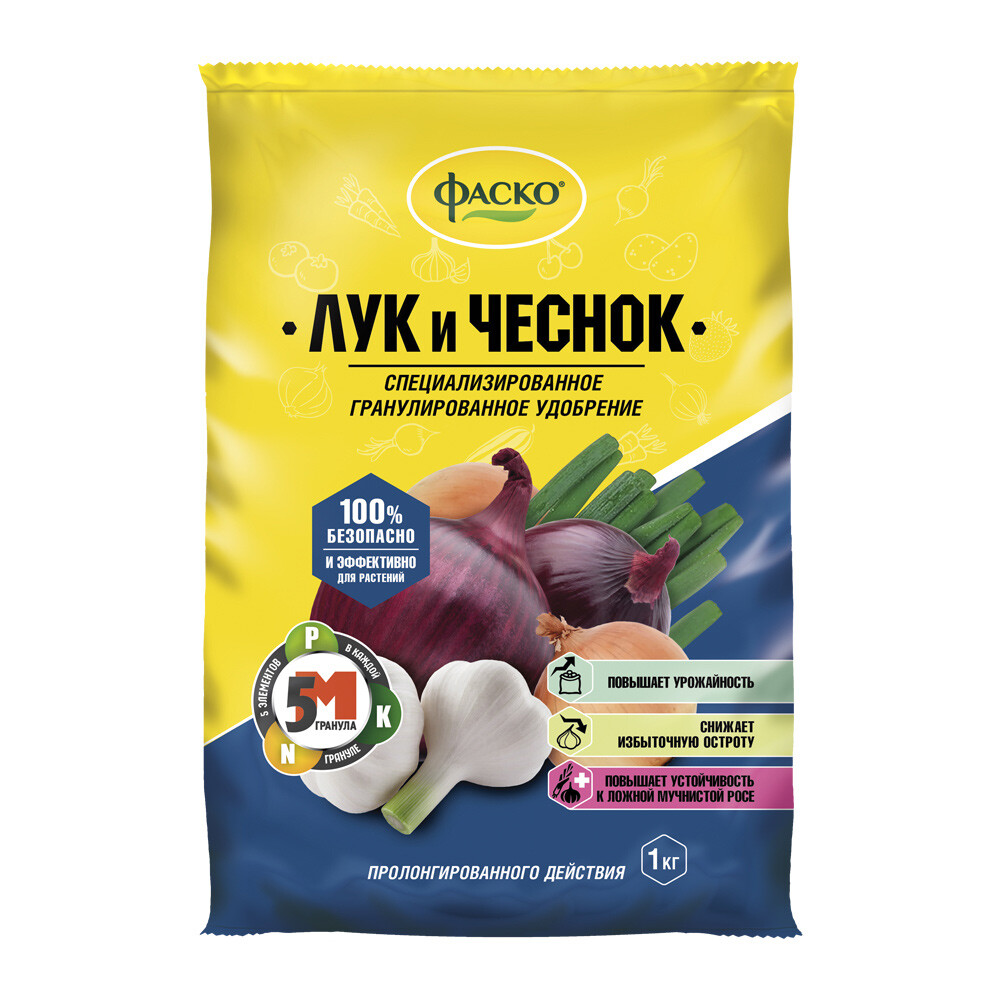 Изображение товара Удобрение минеральное сухое для лука и чеснока гранулированное 5М Фаско 1 кг