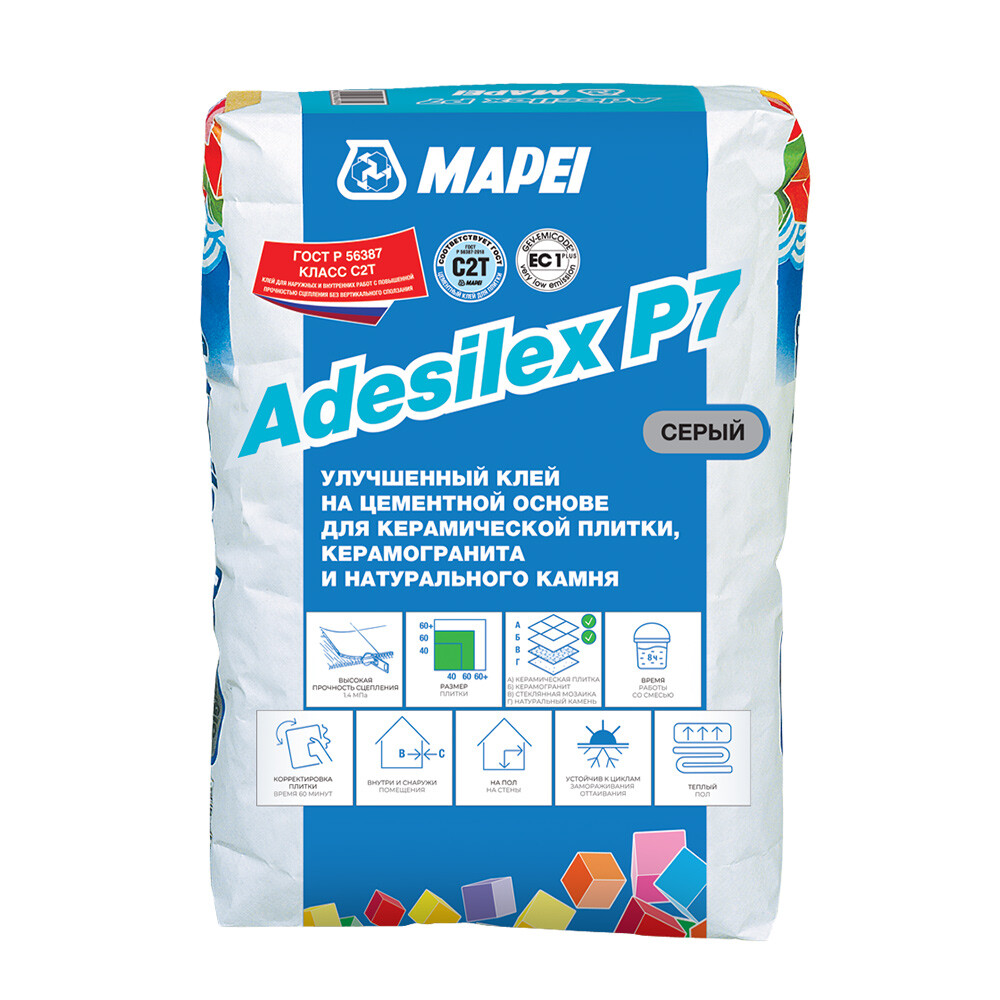 Изображение товара Клей для плитки и керамогранита Mapei Adesilex P7 25 кг для внутренних и наружных работ