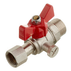 Изображение товара Кран шаровой латунный Valtec 1/2 НР(ш) х 3/8 ВР(г) для подключения манометра проходной бабочка прямой (VT.806.N.0403)