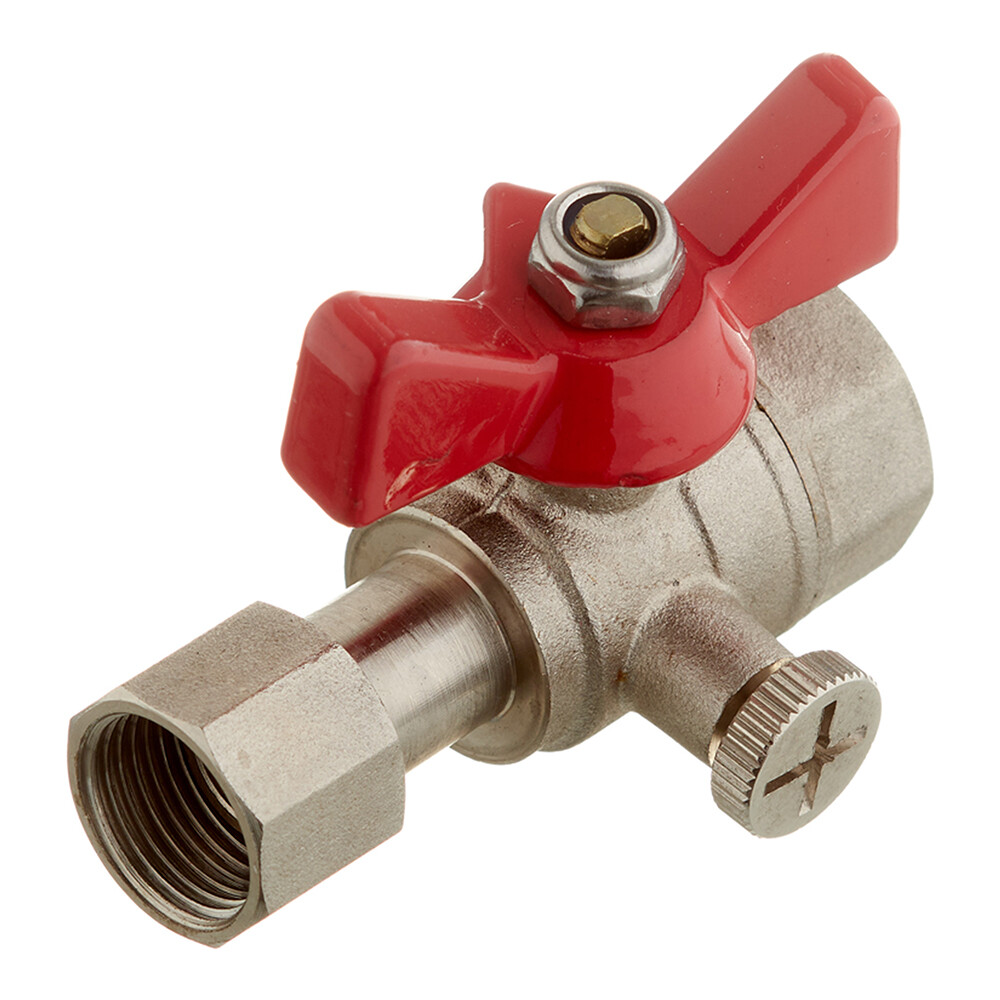 Изображение товара Кран шаровой латунный Valtec 1/2 ВР(г) х 3/8 ВР(г) для подключения манометра проходной бабочка прямой (VT.807.N.0403)