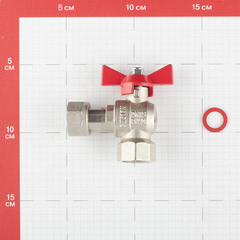 Кран шаровой латунный Valtec Base 1/2 ВР(г) х 1/2 ВР(г) бабочка с накидной гайкой угловой (VT.266.N.0404) - фото 2