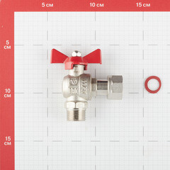 Кран шаровой латунный Valtec Base 1/2 ВР(г) х 1/2 НР(ш) бабочка с накидной гайкой угловой (VT.267.N.0404) - фото 3