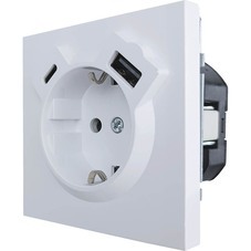 Розетка Lezard Zima встраиваемая белая с заземлением USB-A/ Type-C (704-0288-181TC)