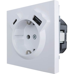 Розетка Lezard Zima встраиваемая белая с заземлением USB-A/ Type-C (704-0288-181TC)