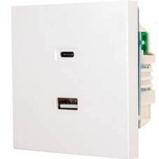 Розетка USB Lezard Zima встраиваемая белая искра матовая USB-A/ Type-C (704-1488-192TC)