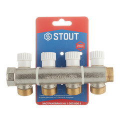 Коллектор Stout 3/4 ВР(г) х 4 выхода 3/4(ЕК) х 3/4 НР(ш) регулирующий (SMB 6851 343404) - фото 2